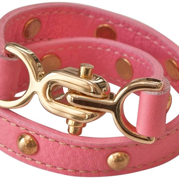 DOUBLE WRAP PINK LEATHER BRACELET WITH GOLD ACCENTS - Picture 1 of 2